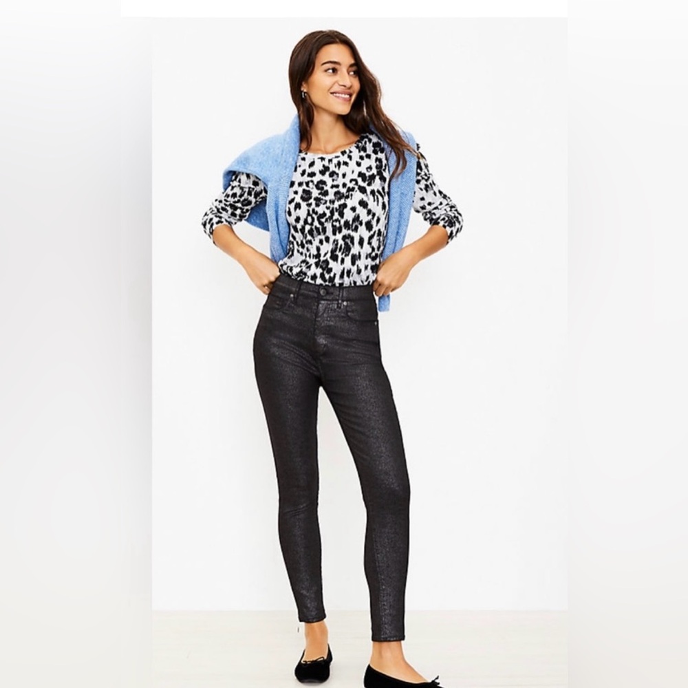 NWT LOFT Dark Gray/Black Sparkle Skinny Jeans